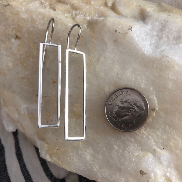 Sterling silver 925 earrings 2” long open rectangle highly polished - Picture 3 of 5